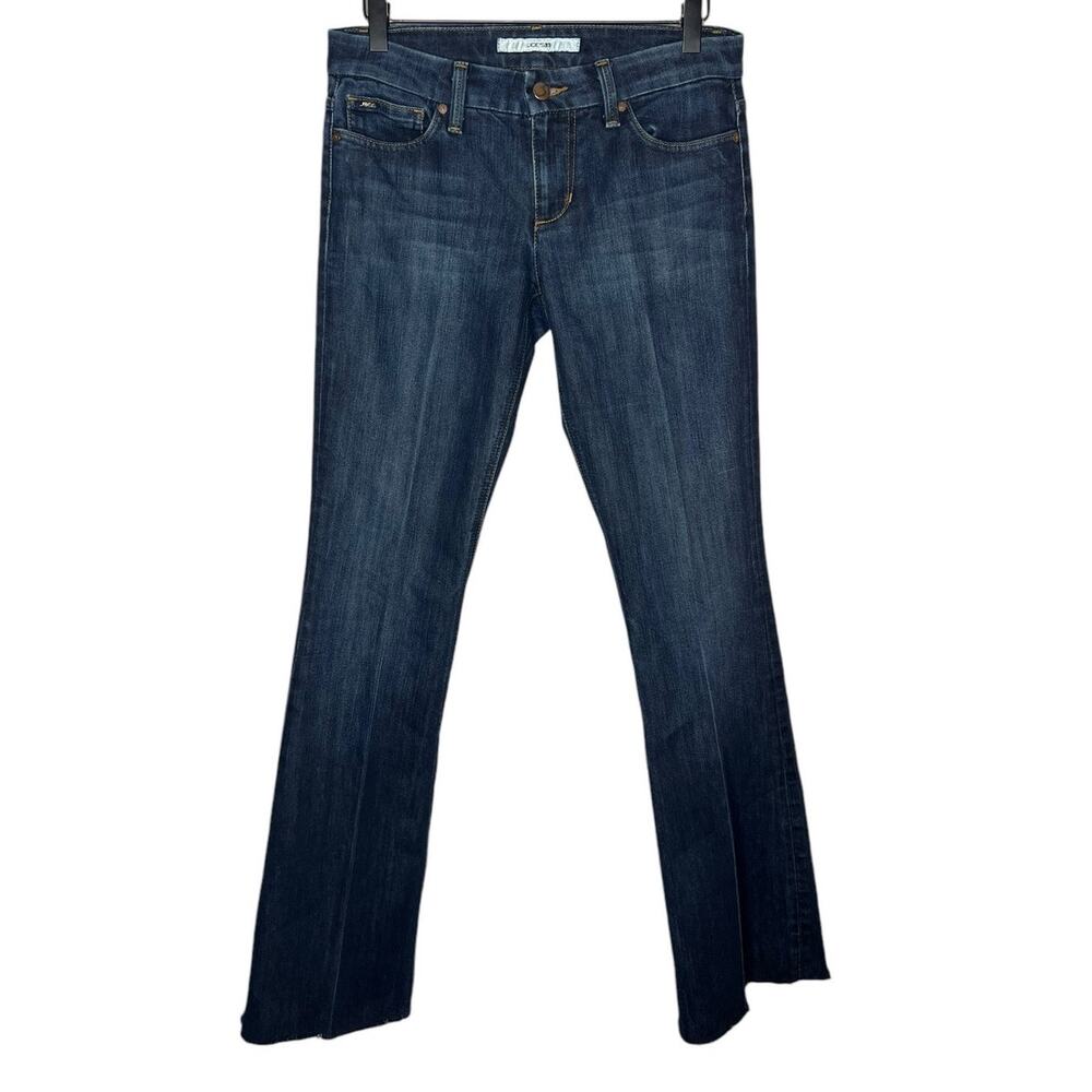 Joe's Jeans Rocker Fit- Flare Leg Low rise size 27 Dark Wash Raw Hem